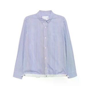 SOLD Sacai Japan blue striped button down shirt drawstring hem